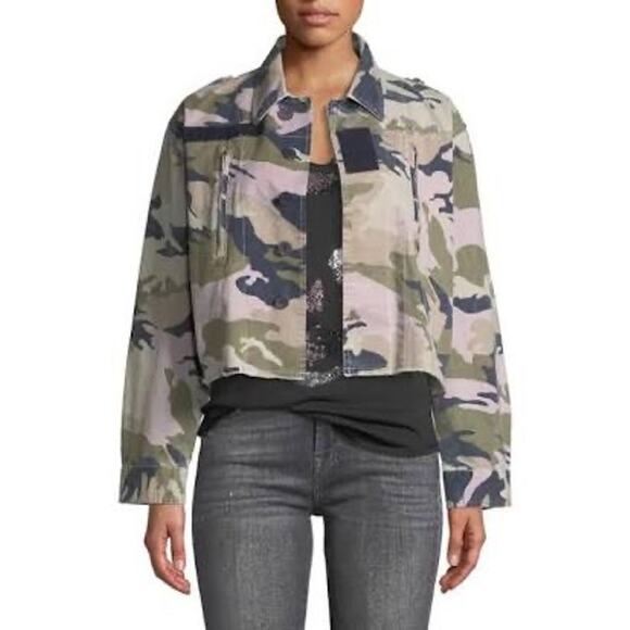 ZADIG & VOLTAIRE LAVENDER MAUVE & BLUE CAMO CAMOUFLAGE CROP JACKET - Picture 1 of 7